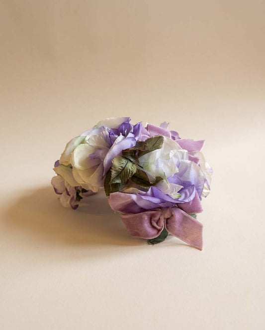 1950s Marshall Field & Company Floral Hat Purple Ivory Silk Flower Cap Vintage Garden Party Hat