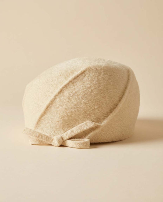 1950s Ivory Angora Tilt Hat – Soft Fuzzy Wool Cocktail Hat – Minimalist Mid-Century Elegance