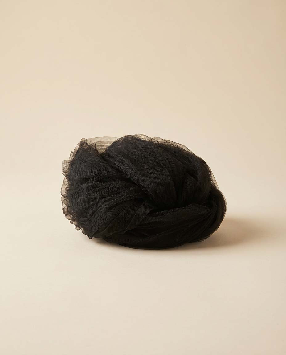 1950s Mr John Black Tulle Mesh Turban Hat De Young Originals New York Draped Veil Cocktail Hat Couture Millinery