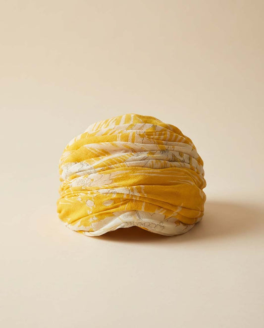1960s Christian Dior Chapeaux Yellow Silk Turban Hat – Paris New York Couture – Draped Floral Print Turban – Vintage Designer Statement