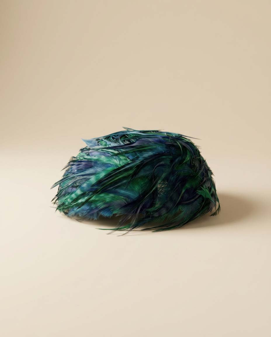 1950s Thorn Vintage Feather Hat – Blue Green Feather Cocktail Fascinator
