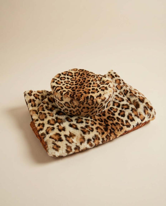 Vintage Leopard Faux Fur Hat & Muff Set – 1950s Style Winter Glamour Set Retro Animal Print Cold Weather Ensemble