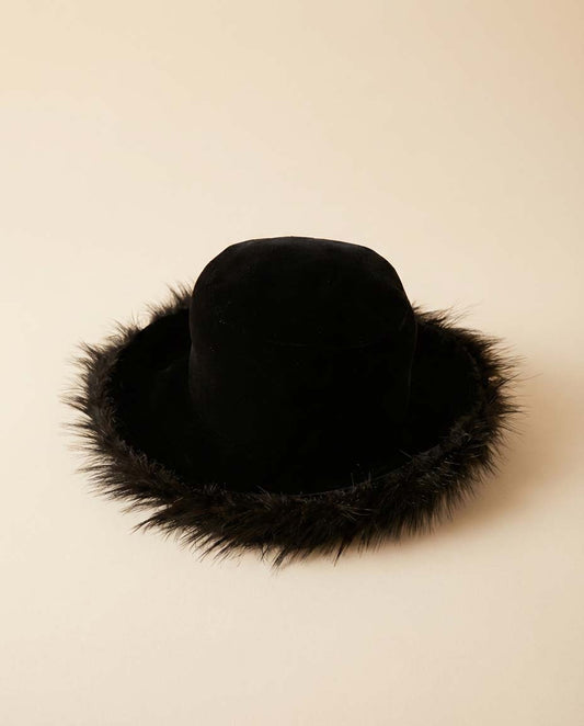 Vintage Jack McConnell Black Velvet Hat with Fur Trim – 1950s Designer Cocktail Hat Luxe Winter Millinery Statement
