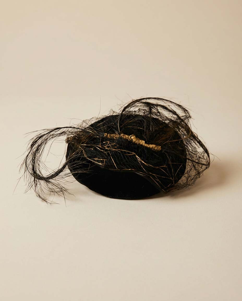 1950s Mr. Henry Creations Black Veiled Fascinator – Feather Cocktail Hat