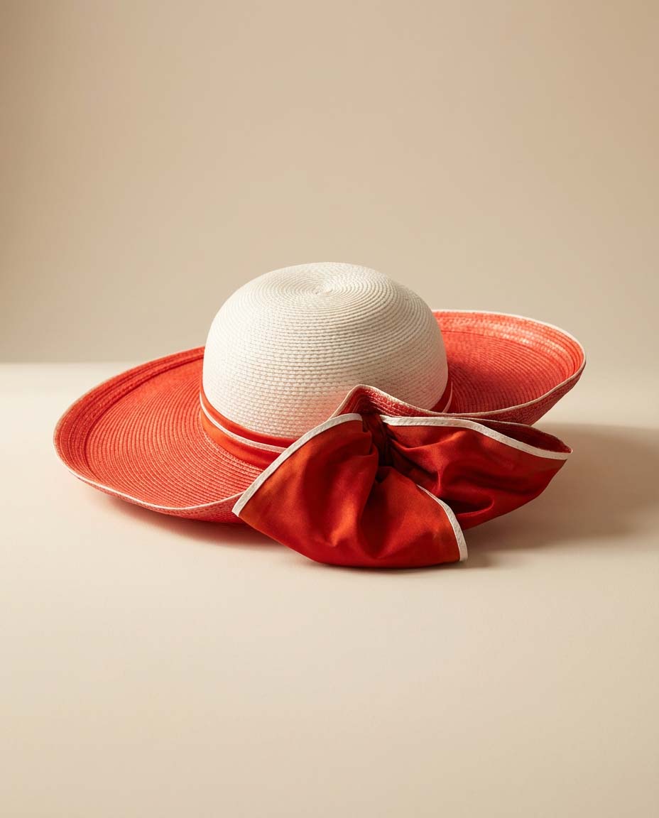 Vintage 1960s Gwen Pennington Exclusive Wide Brim Hat – Red & White Straw Sun Hat