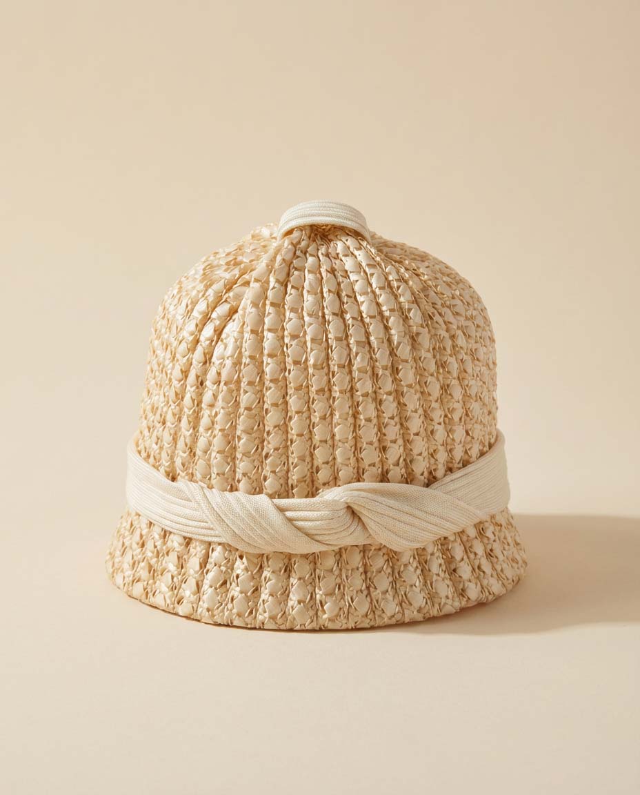 1960s Dana Marte Woven Raffia Hat – Ivory Straw Cloche Bucket Hat – Mid Century Summer Garden Party Hat