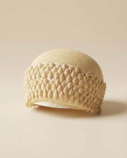 1960s Quaker Maid Cream Straw Pillbox Hat – Textured Tassel Trim Mid-Century Summer Hat