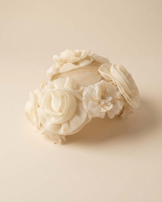 1950s Ivory Floral Pillbox Hat Wedding Rose Headpiece Vintage Bridal Hat Mid Century Garden Party Fascinator