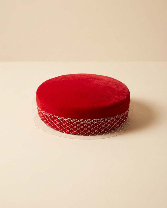 1960s Red Velvet Pillbox Hat with Veil Vintage Cocktail Hat Classic Mid Century Mod Bridal Fascinator