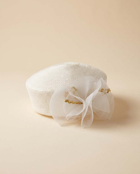 Late 1990s Vintage Bridal Hat – Structured Minimalist Style – Sculptural Neutral Tone Millinery