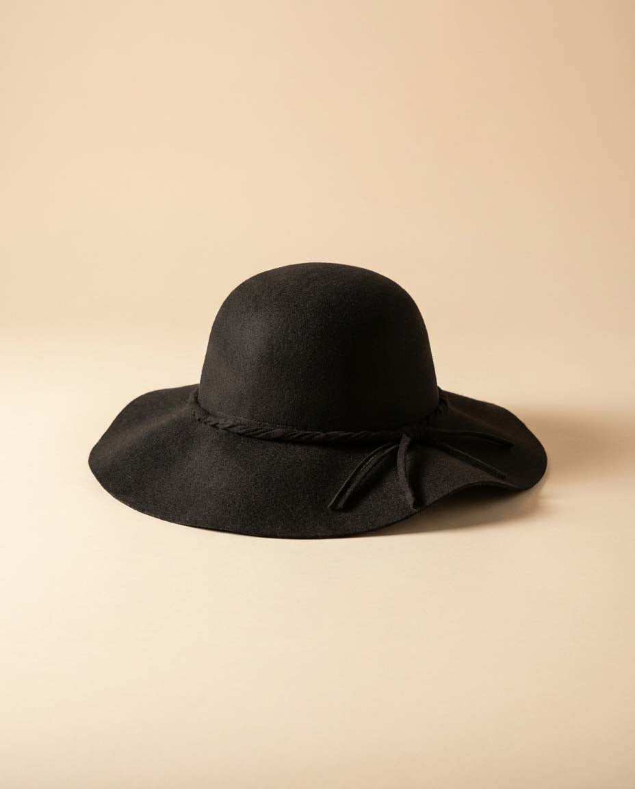 Vintage Black Wool Felt Wide Brim Hat Minimalist Floppy Hat 1990s Classic Soft Brim Hat