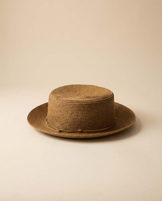 Vintage 1990s August Straw Boater Hat / Structured Flat Crown Minimalist Summer Hat