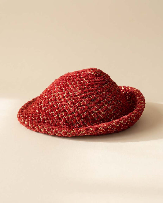 Vintage 1960s Gage New York Red Bouclé Hat / Gold Thread Cloche / Couture Holiday Statement Hat