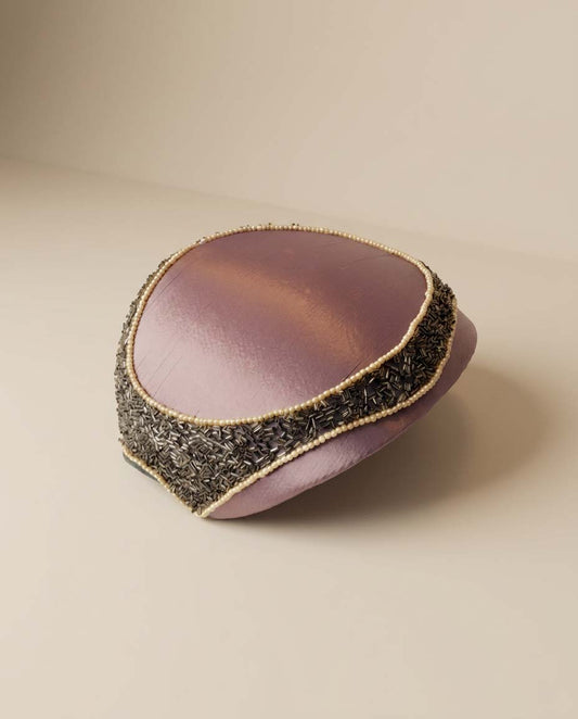 1950s Lavender Satin Cocktail Hat Beaded Trim Pearl Detail Mid Century Pillbox Cap Evening Hat Vintage Formal Headpiece
