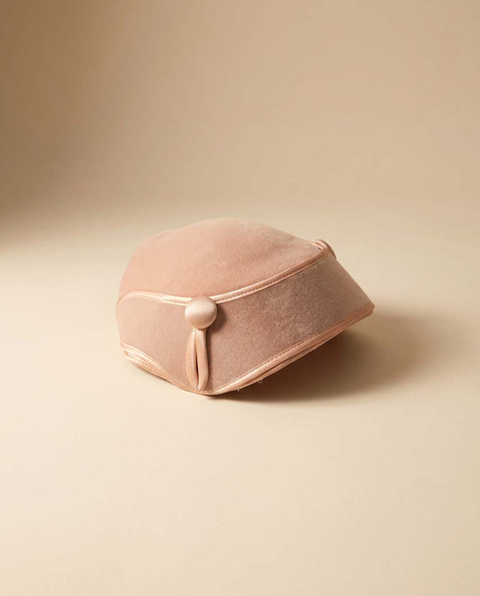 1960s Blush Pink Half Hat Vintage Structured Cap Satin Trim Minimalist Mod Headpiece Classic Jackie O Style