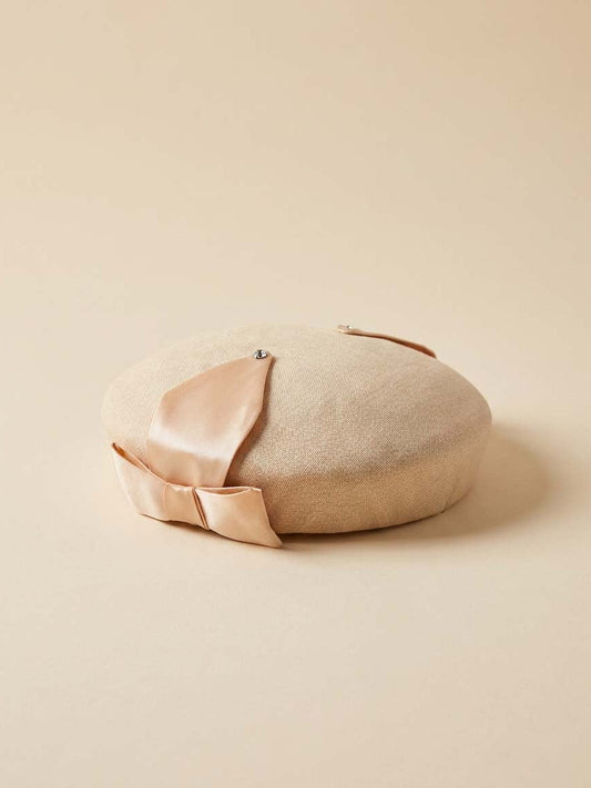 1950s Ivory Peach Pillbox Hat Satin Bow Trim Mid Century Minimalist Cocktail Hat Vintage Bridal Headpiece