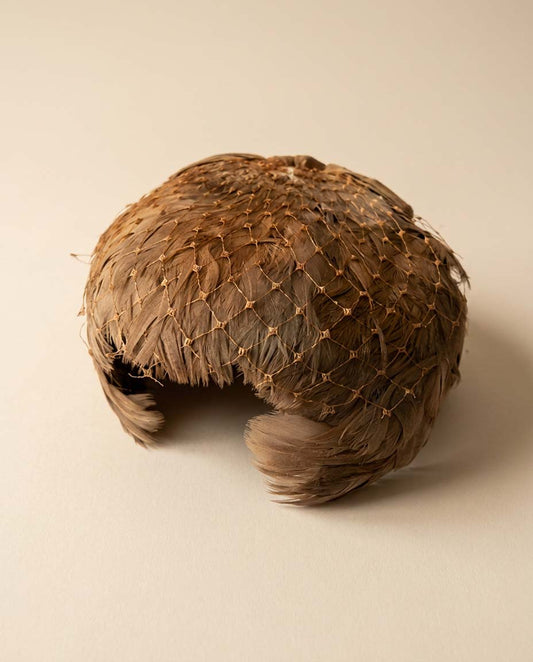 1940s Brown Feather Hat Vintage Tilt Hat Feather Cap Net Overlay Cocktail Hat WWII Era Fascinator Rustic Glam Headpiece