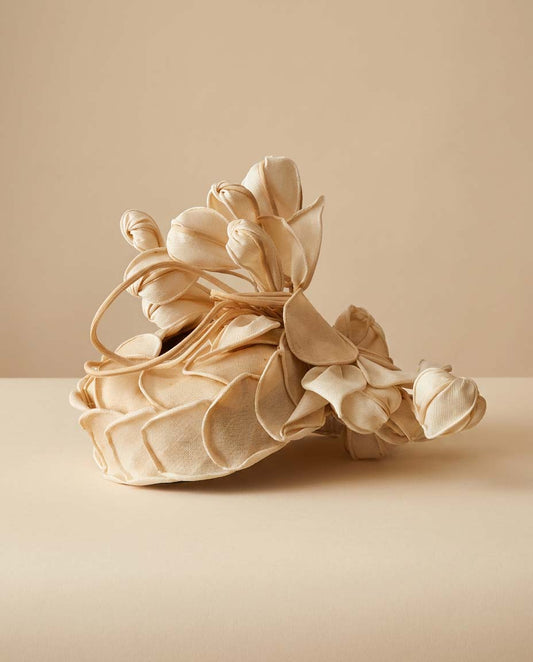 1950s Ivory Sculptural Floral Hat Vintage Cocktail Hat Avant Garde Tilt Hat Editorial Bridal Headpiece