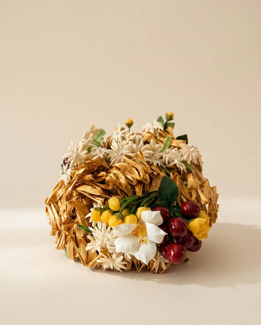 1950s Raffia Floral Fruit Hat Vintage Straw Cocktail Hat Novelty Garden Party Hat