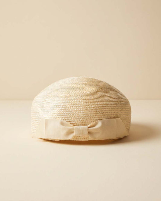 Vintage 1950s Ivory Straw Pillbox Hat Christine Original Classic Bow Mid Century Minimalist Bridal Hat Elegant Summer Millinery