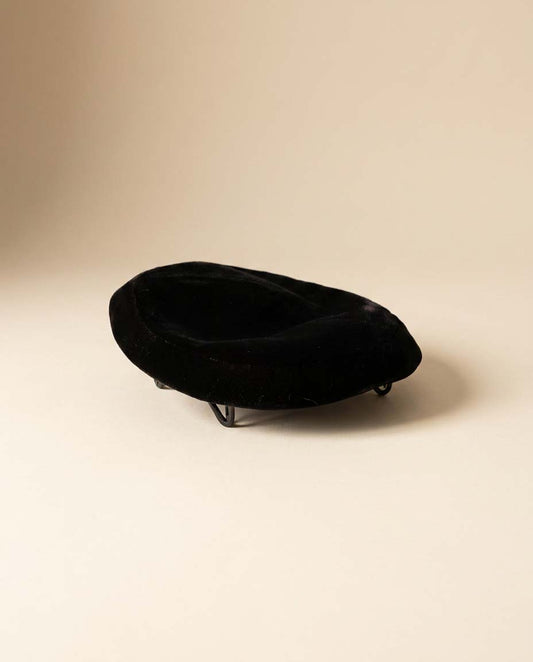 Vintage Black Velvet Pillbox Hat Minimalist Cocktail Hat Classic Mid Century 1950s 1960s Millinery