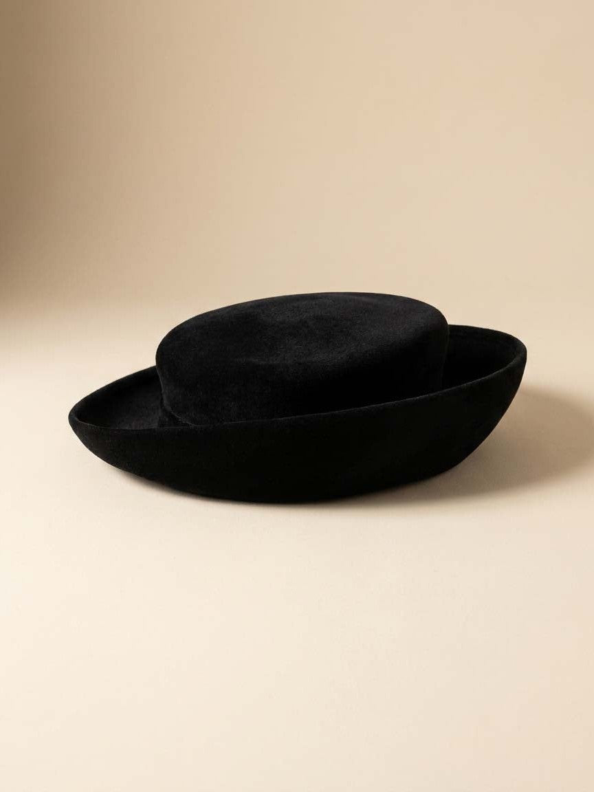 Vintage Black Velvet Hat Style Felt Hat Lillie James Minimalist Millinery 1950s Inspired