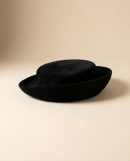 Vintage Black Velvet Hat Style Felt Hat Lillie James Minimalist Millinery 1950s Inspired