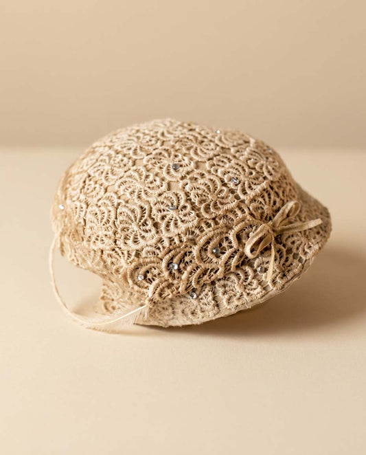 Vintage 1950s Ivory Lace Cocktail Hat | Beaded Cloche Fascinator | Bridal Cap Hat