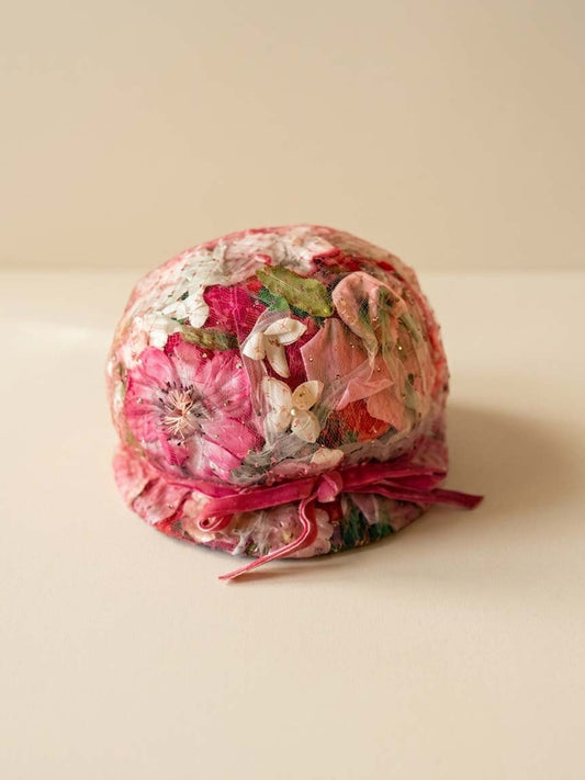 1950s Floral Cloche Hat Pink Velvet Ribbon Hat | Romantic Spring Garden Party Hat | Vintage Daytons Millinery Cap