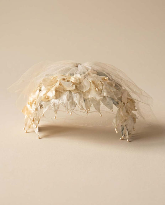 1950s Ivory Floral Veiled Fascinator Hat | Vintage Bridal Half Hat | Romantic Mid Century Wedding Headpiece