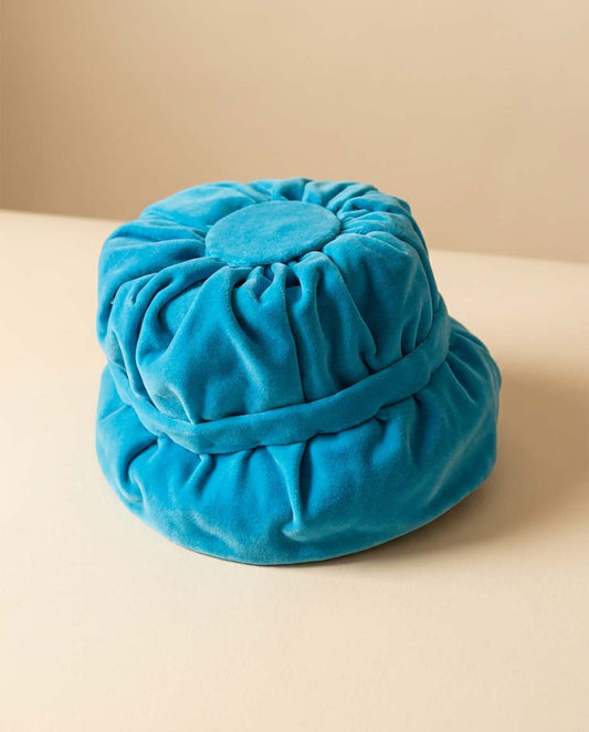 1960s Turquoise Velvet Bubble Hat | Sculptural Mod Pillbox | Vintage Blue Statement Hat | Avant Garde Millinery