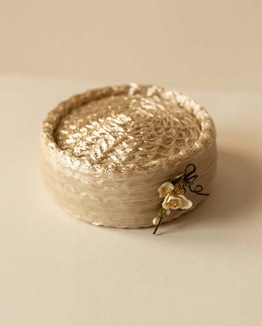 1950s Ivory Floral Pillbox Hat | Veiled Cocktail Fascinator | Vintage Textured Straw Hat | Romantic Bridal Millinery