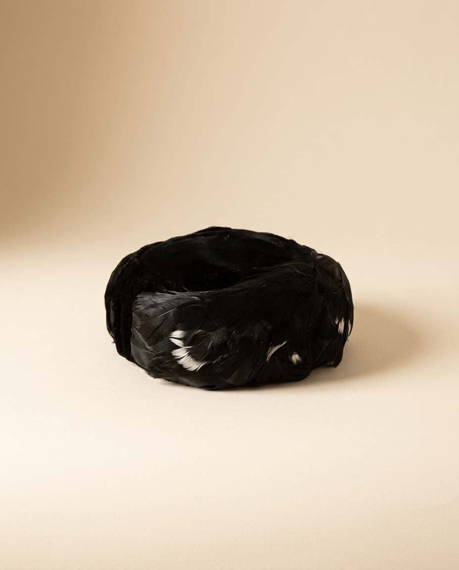 1950s Black Feather Pillbox Hat | Vintage Feather Cocktail Hat | Mid Century Fascinator | Old Hollywood Evening Millinery