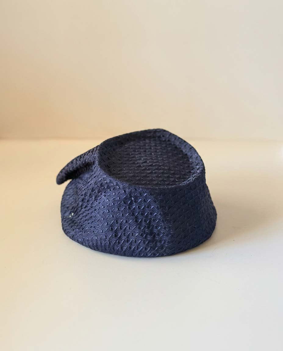 1950s Navy Blue Textured Tilt Hat | Sculptural Avant Garde Cocktail Hat | Minimalist Mid Century Fascinator