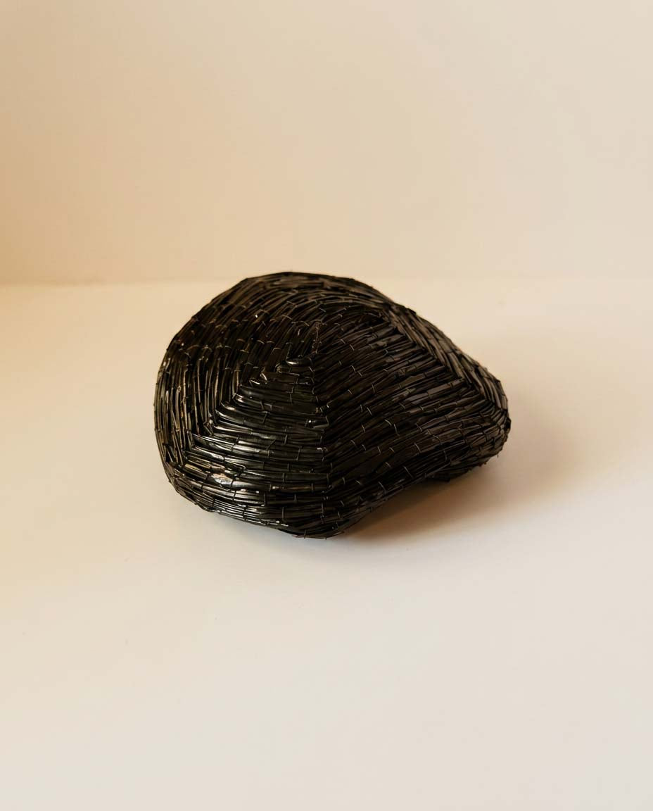 1950s Saks Fifth Avenue Black Woven Raffia Hat | Sculptural Avant Garde Cocktail Hat | Architectural Mid Century Millinery