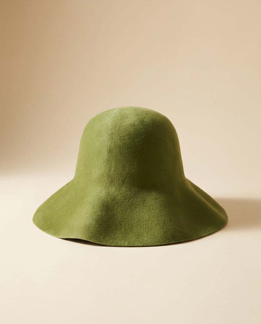 Vintage Borsalino Apple Green Wool Felt Wide Brim Hat | Italian Designer Sculptural Floppy Hat | Avant Garde Mod Millinery