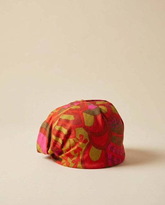Vintage 1960s Psychedelic Mod Turban Hat | Bold Pink Orange Abstract Print Hat | Retro Statement Cocktail Cap