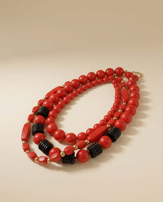 Vintage Red Beaded Necklace Collection | Set of 3 Retro Lucite Necklaces | Mid Century Statement Jewelry Lot
