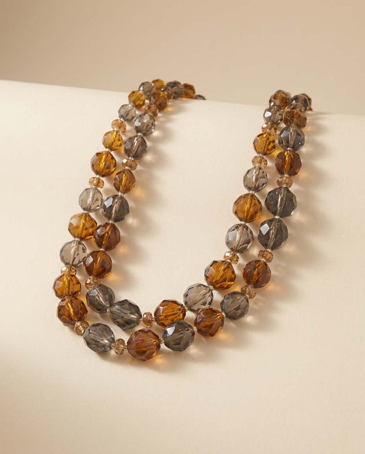 Vintage Cha Cha Bead Necklace, Triple Strand Amber and Smoky Gray Lucite Necklace, Carnegie Signed Costume Jewelry, Mid Century Statement Necklace