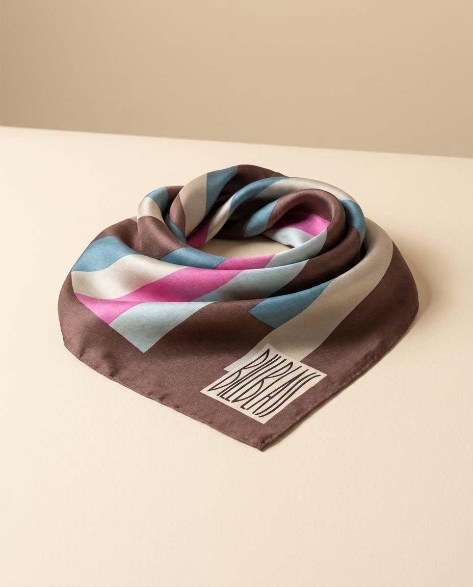 Vintage Bill Blass Silk Scarf | Designer Silk Head Scarf | Geometric Stripe Silk Square | Retro Fashion Accessory