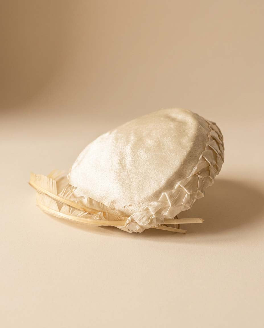 Vintage 1950s Ivory Satin Cocktail Hat | Sculptural Feather Fascinator | Mid Century Bridal Tilt Hat