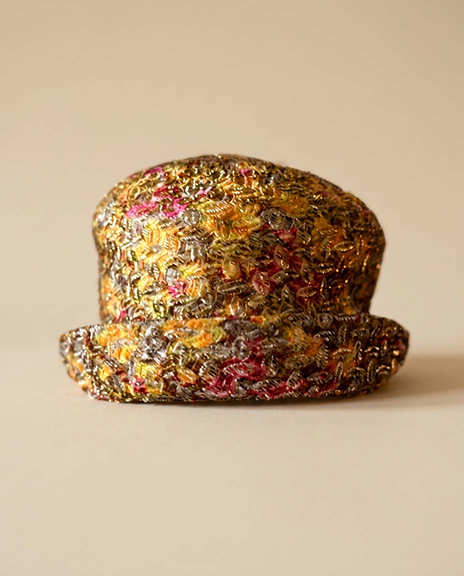 1960s Metallic Floral Brocade Bucket Hat | Gold Lurex Tapestry Hat | Vintage Mod Evening Hat