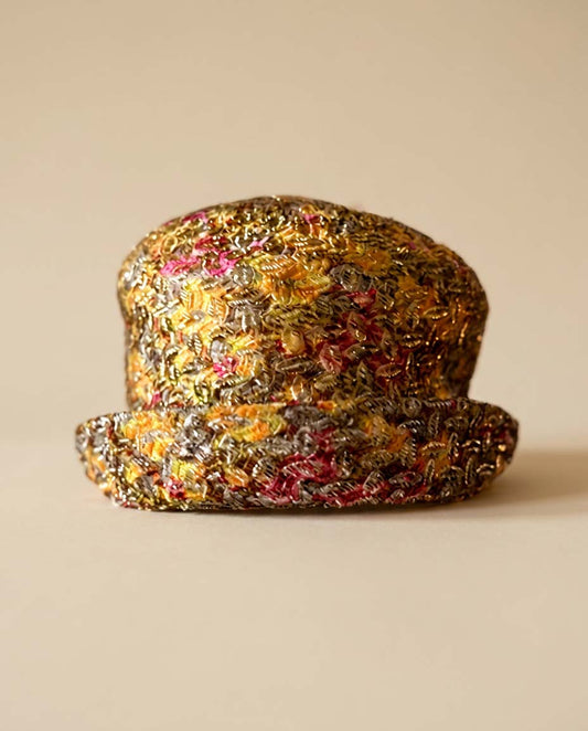 1960s Metallic Floral Brocade Bucket Hat | Gold Lurex Tapestry Hat | Vintage Mod Evening Hat