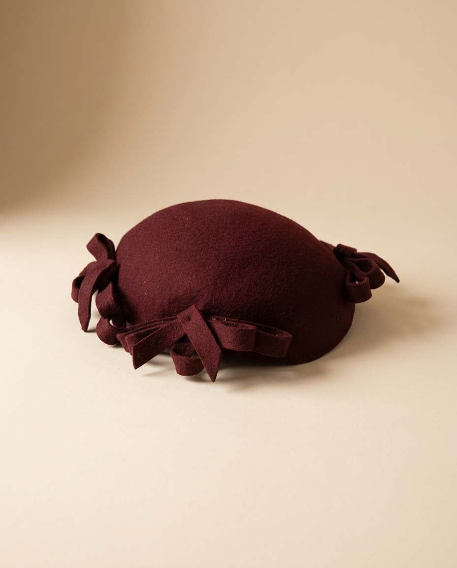 1950s Burgundy Felt Cocktail Hat | Vintage Bow Trim Fascinator | Sculptural Half Hat Tilt Cap