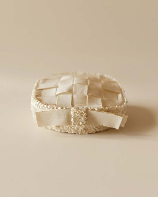Vintage Ivory Ribbon Woven Pillbox Hat | 1950s Bridal Cocktail Hat | Basket Weave Grosgrain Fascinator | Mid Century Wedding Millinery