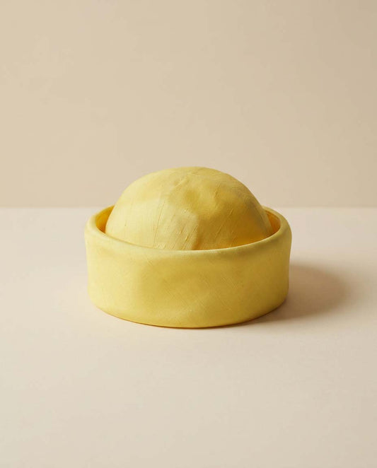 1960s Lemon Yellow Silk Pillbox Hat | Vintage Mod Halo Hat | Sculptural Minimalist Cocktail Hat | Jackie Kennedy Style