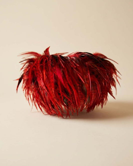Vintage Red Feather Fascinator Hat | Dramatic Feather Halo Cocktail Hat | Avant Garde Statement Millinery | Burlesque Cabaret Headpiece
