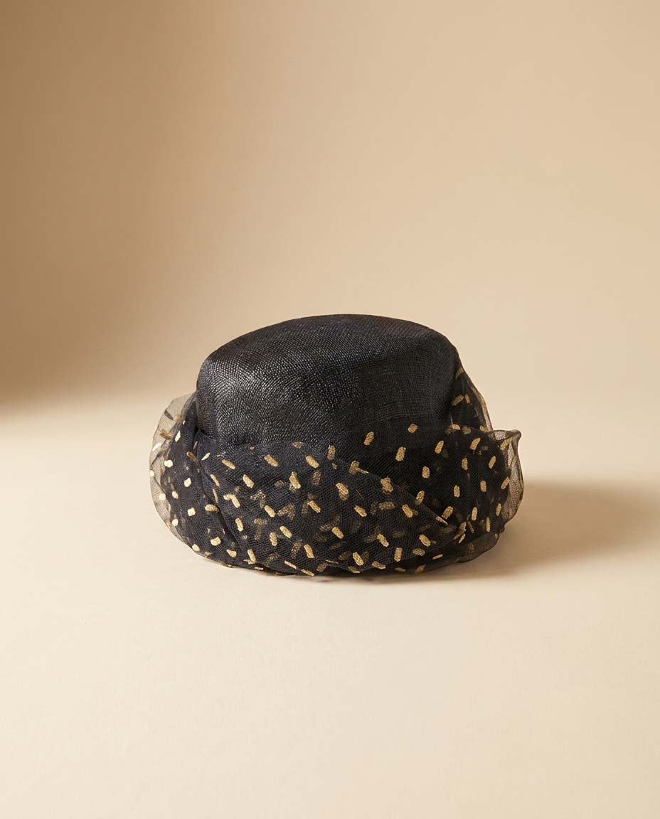 Vintage Fisk Chicago Navy Blue Veiled Pillbox Hat | 1950s Sheer Polka Dot Cocktail Hat | Mid Century Minimalist Millinery | Elegant Mad Men Style Hat