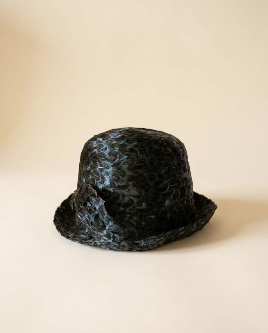 Vintage Jack McConnell Feather Hat | 1950s Iridescent Black Feather Fedora | Couture Cocktail Hat | Rare New York Designer Millinery