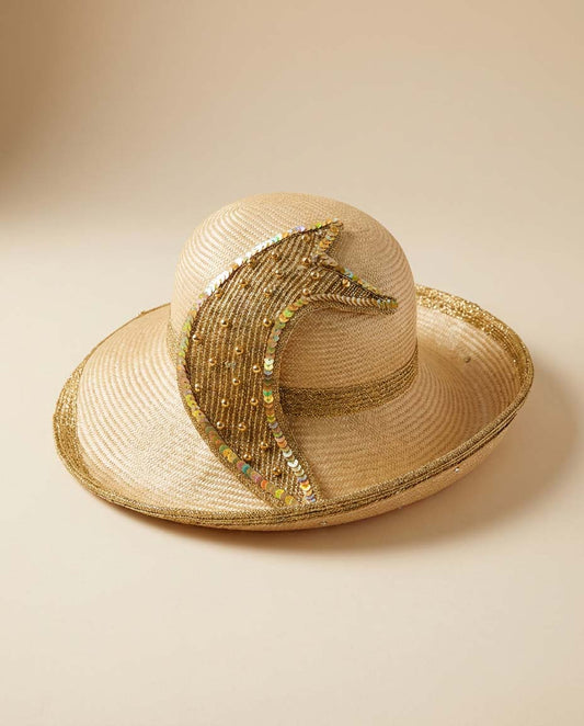 Vintage Mr John Gold Sequin Straw Derby Hat | Couture Church Hat | Sculptural Kentucky Derby Millinery | Statement Occasion Hat